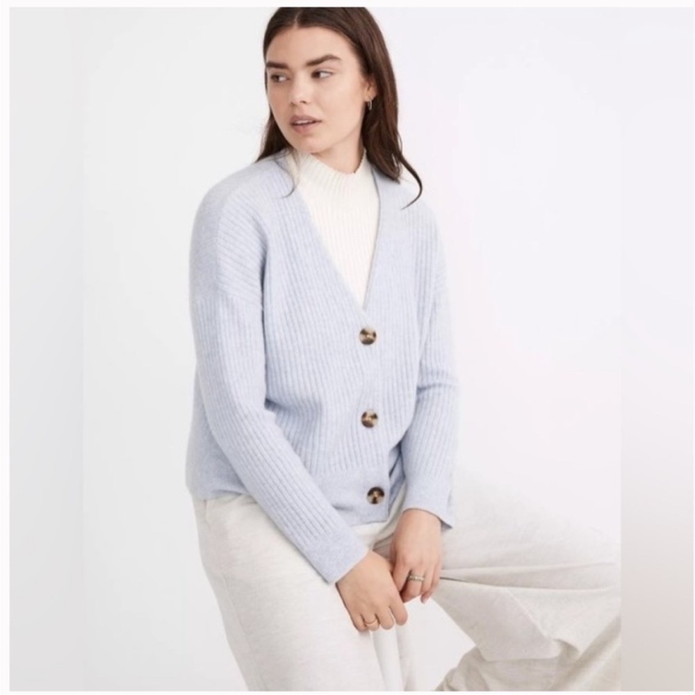 Madewell Cameron Ribbed Sweater in Coziest Yarn - Light Blue XS